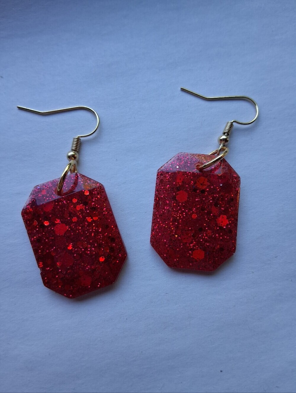 Hand Crafted Red Glitter Resin Dangle Earrings